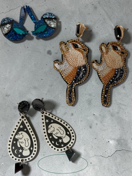 Handmade Jewelry - Bundle of cute handcrafted animal earrings. Manatees, squirrels and bluebirds 🤗